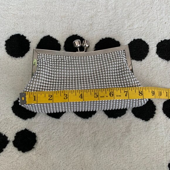 Silver Beaded Rhinestone Clutch Chain Shoulder Strap Bag Small Evening Handbag - Picture 11 of 15